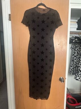 Sheer Black Star Mesh Midi Dress
